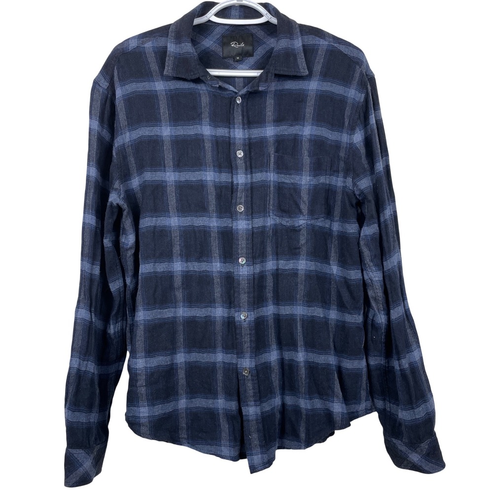 Rails Mens Brushed Lennox Plaid Button Down Shirt Navy Heather Blue Medium‎ M